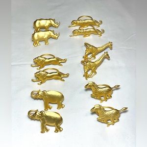Set of 12 Gold Toned Metal Animal Themed Napkin Rings